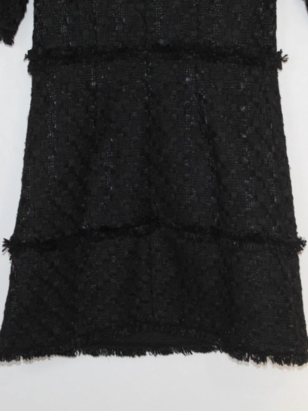 Ann Taylor black tweed frayed trim flared sleeve shift mini dress - Picture 12 of 13